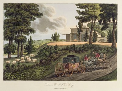 Eingangsfront zu Tew Lodge, Illustration aus Observations on Laying Out Farms in the Scotch Style, veröffentlicht 1811 von John Claudius Loudon